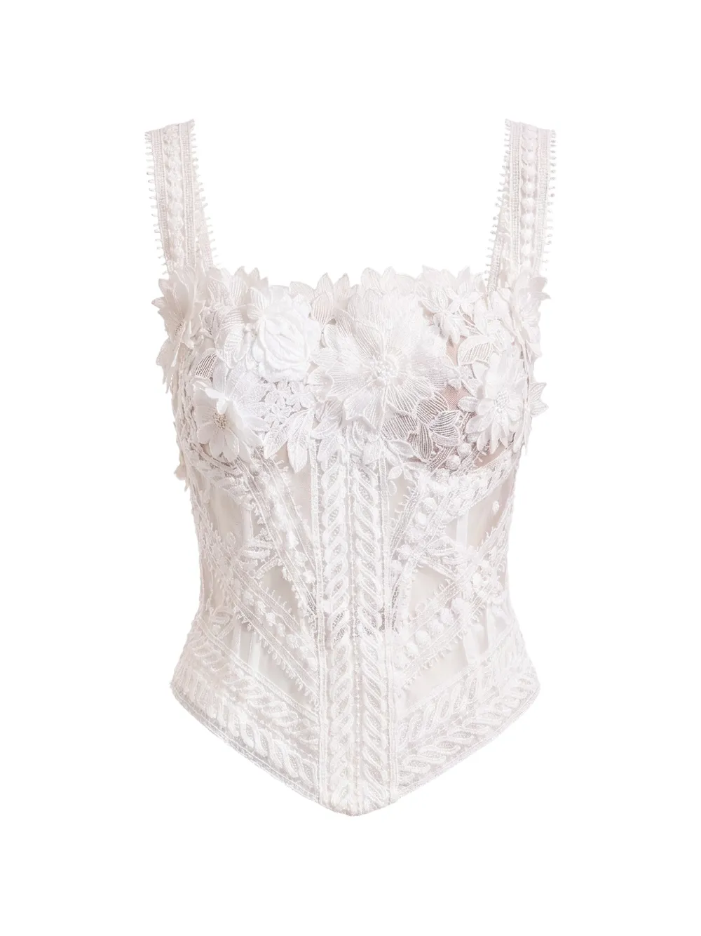 Gemy Maalouf Floral-applique Lace Corset Top In White