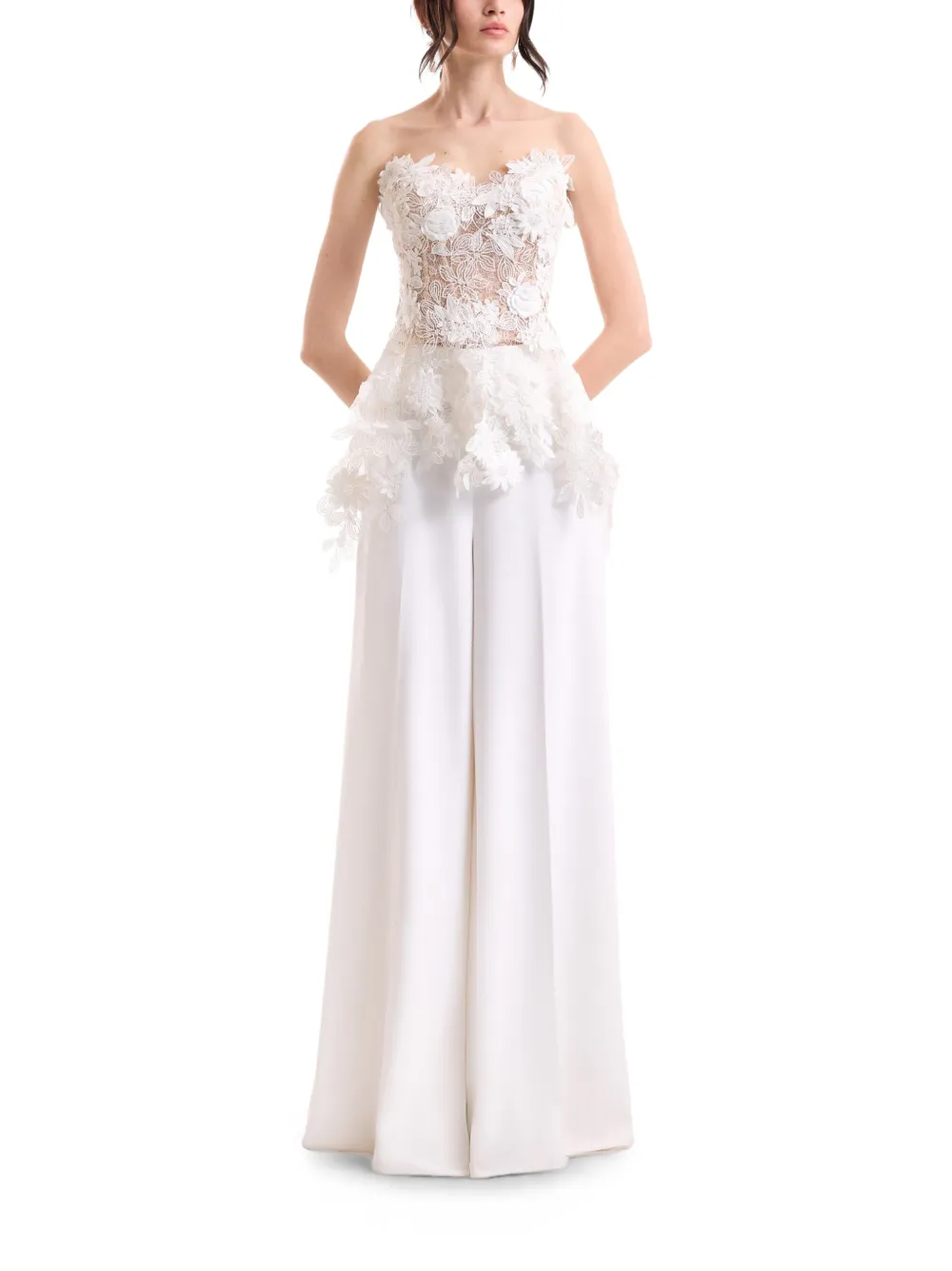Gemy Maalouf Peplum top met bloemenkant Wit