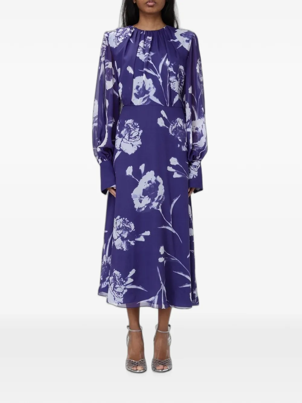 ERDEM long-sleeve floral-print midi dress - Viola