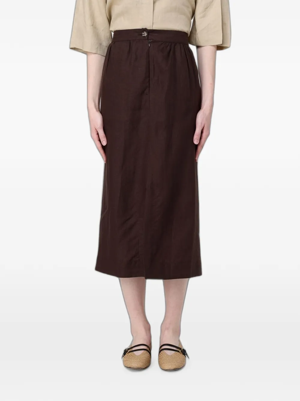 Colmar high-waisted linen midi skirt - Marrone
