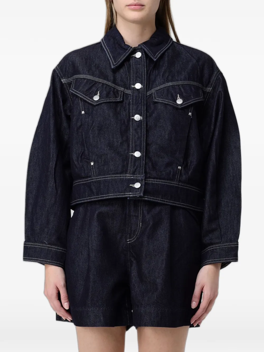 BOSS contrast-stitch cropped denim jacket - Blau