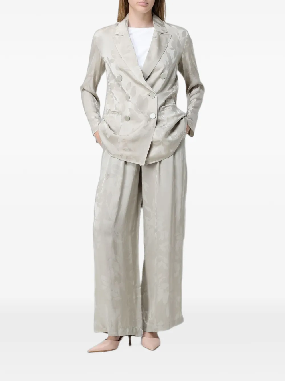 Armani Exchange floral-print satin trousers - Nude