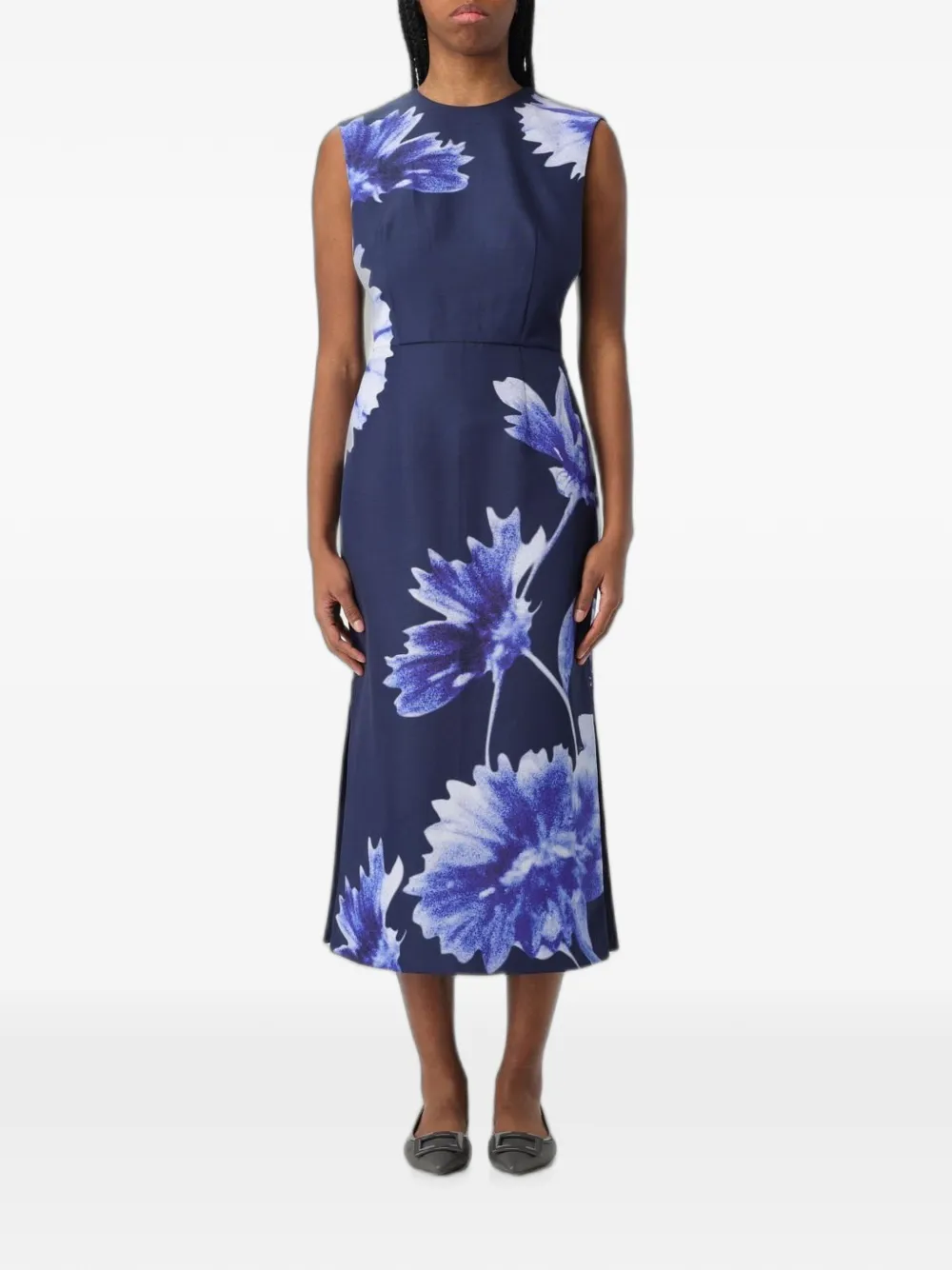 ERDEM floral-print sleeveless midi dress - Blu