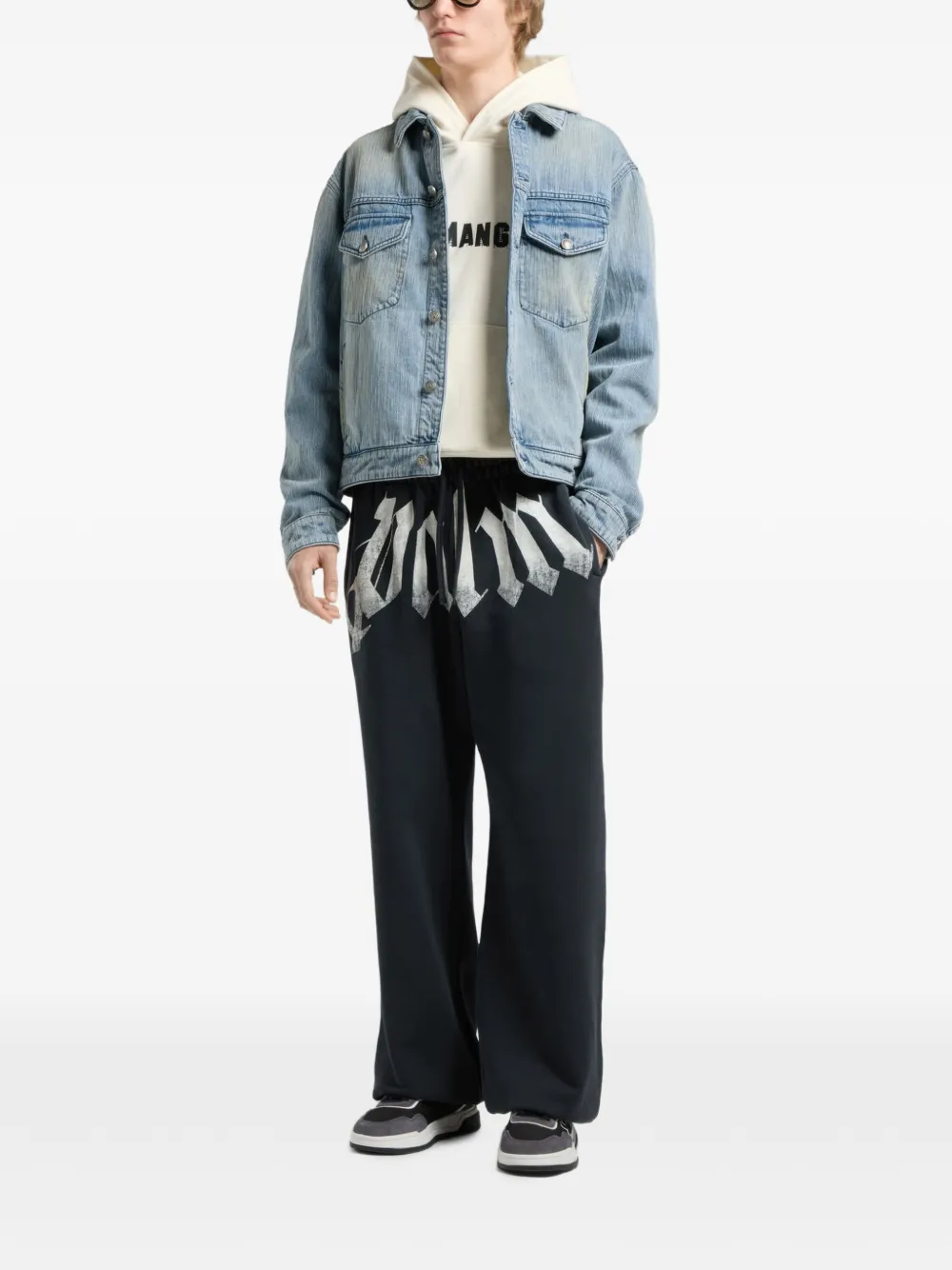 Palm Angels Joggingbroek met grote taille en logo Zwart