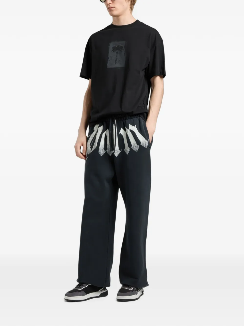 Palm Angels Geborsteld T-shirt met palmboomprint Zwart