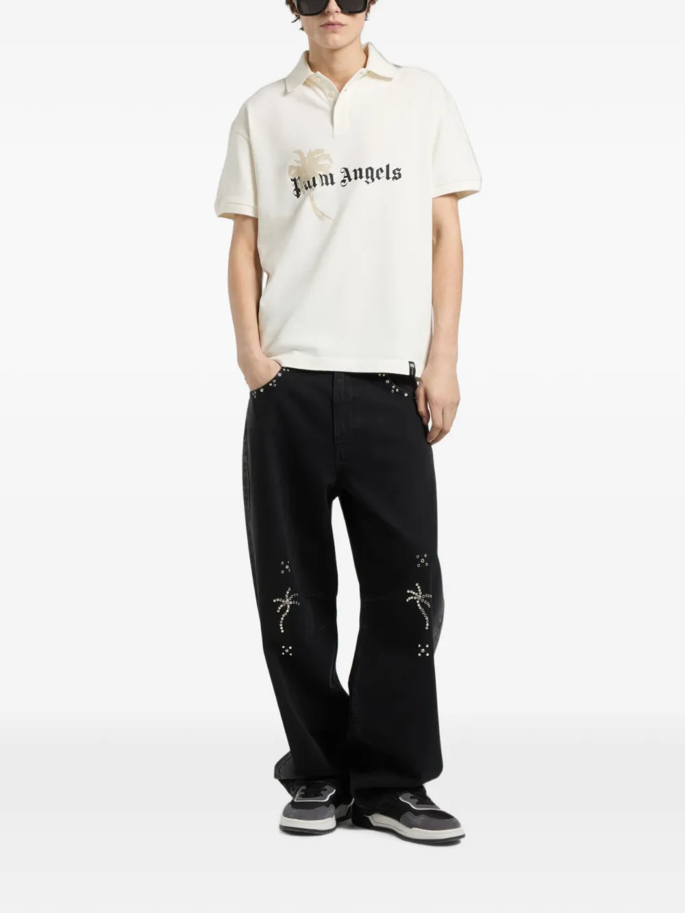 Palm Angels Katoenen poloshirt met logoprint Beige