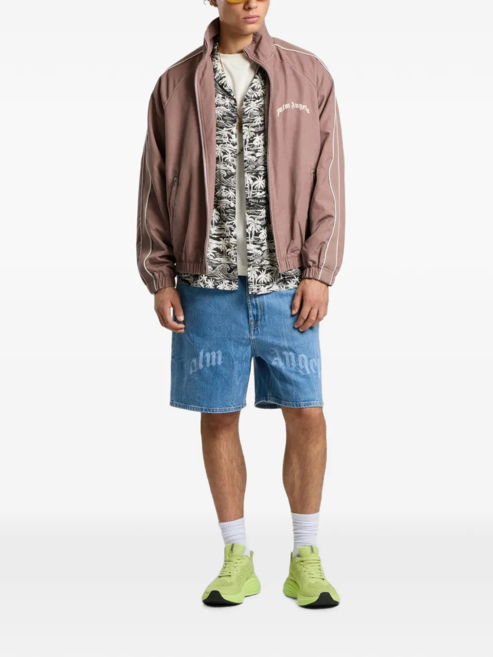 Palm Angels Denim shorts met logoprint Blauw