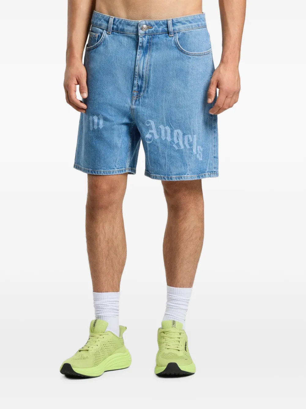 Palm Angels Denim shorts met logoprint Blauw