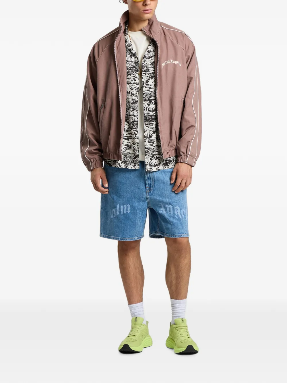 Palm Angels Palm Waves linnen bowlingshirt Zwart
