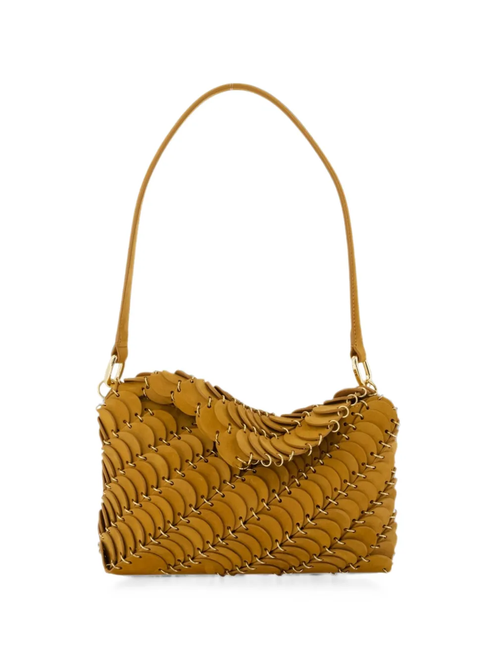 Rabanne disc-embellished suede shoulder bag - Marrone