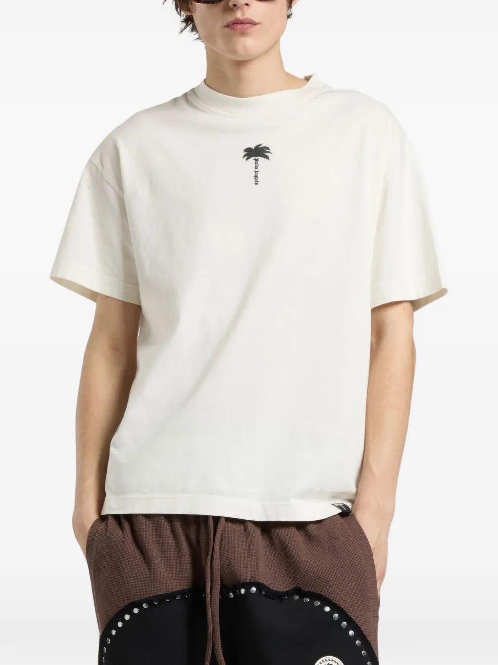 Palm Angels T-shirt met Palm Tree-print Beige
