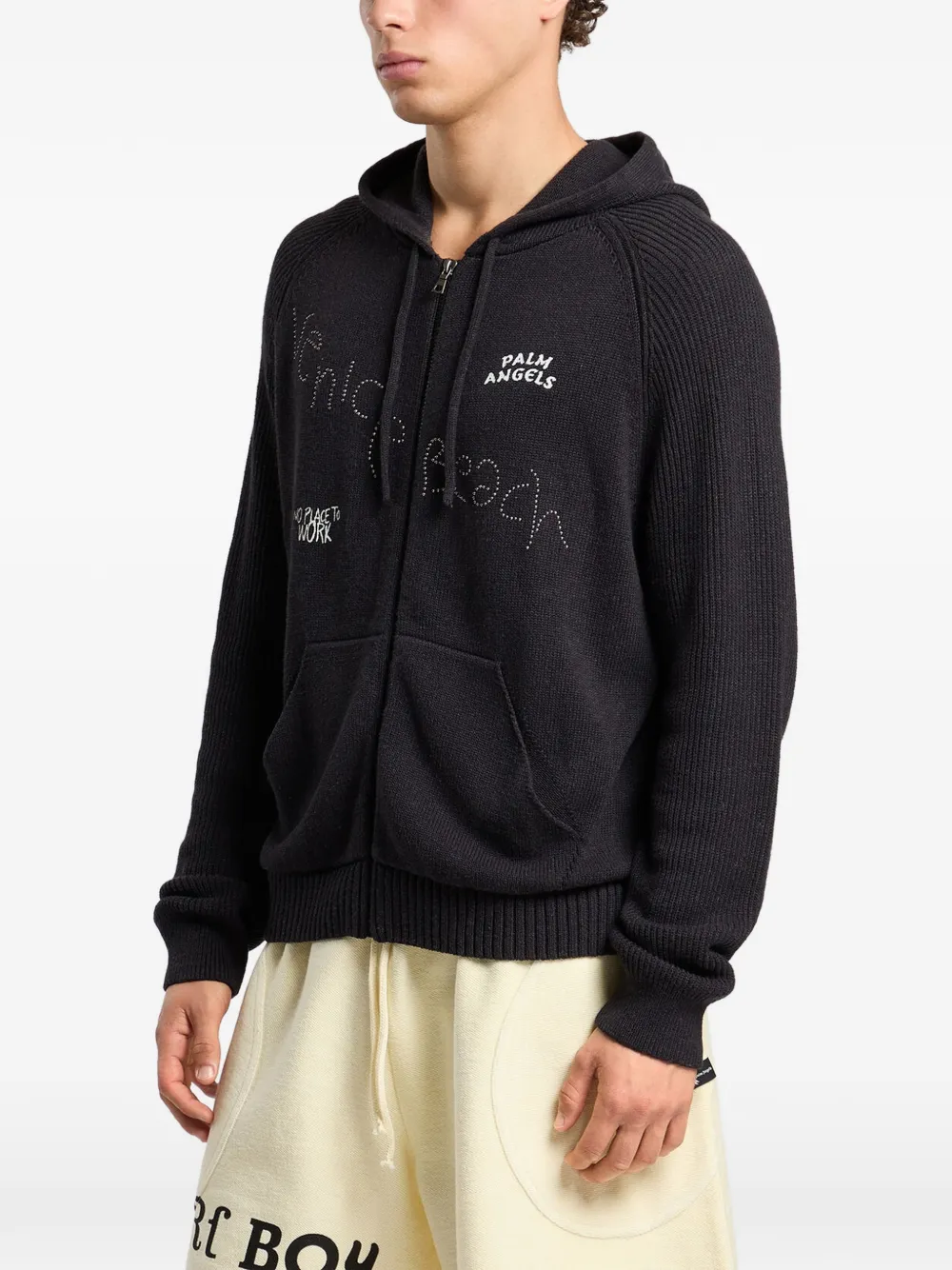 Palm Angels Surfer Dreams gebreide hoodie met rits Zwart