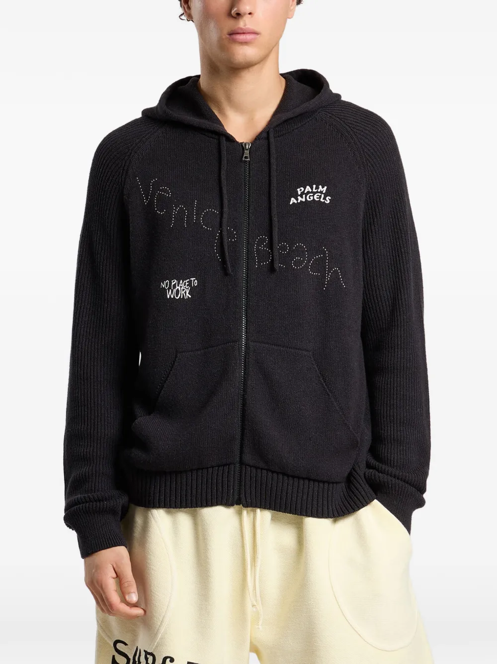 Palm Angels Surfer Dreams gebreide hoodie met rits Zwart