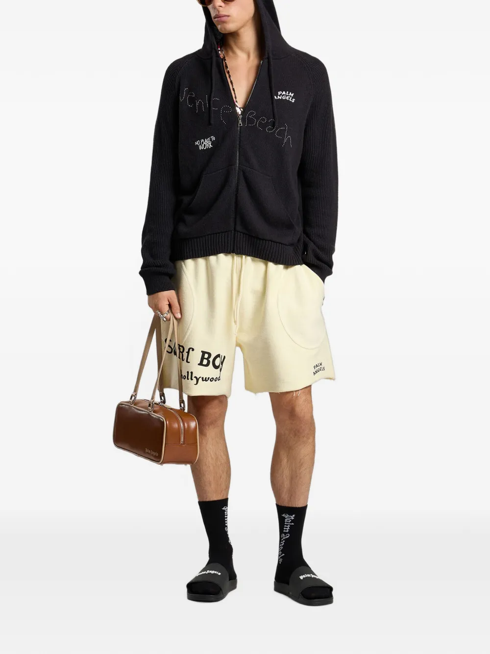 Palm Angels Surfer Dreams gebreide hoodie met rits Zwart