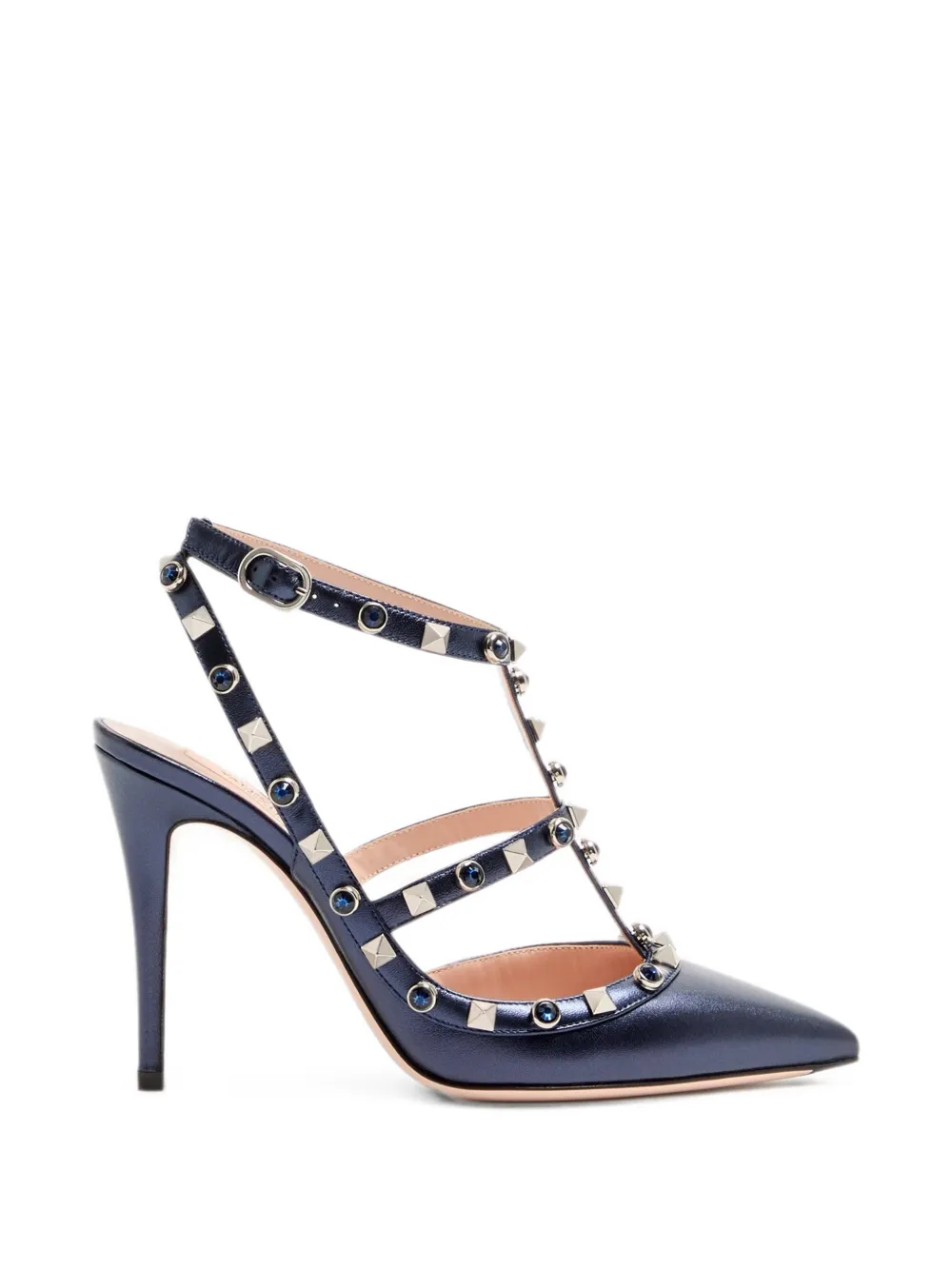 Valentino Garavani Rockstud pumps In laminated nappa with cabochon 100mm Blauw