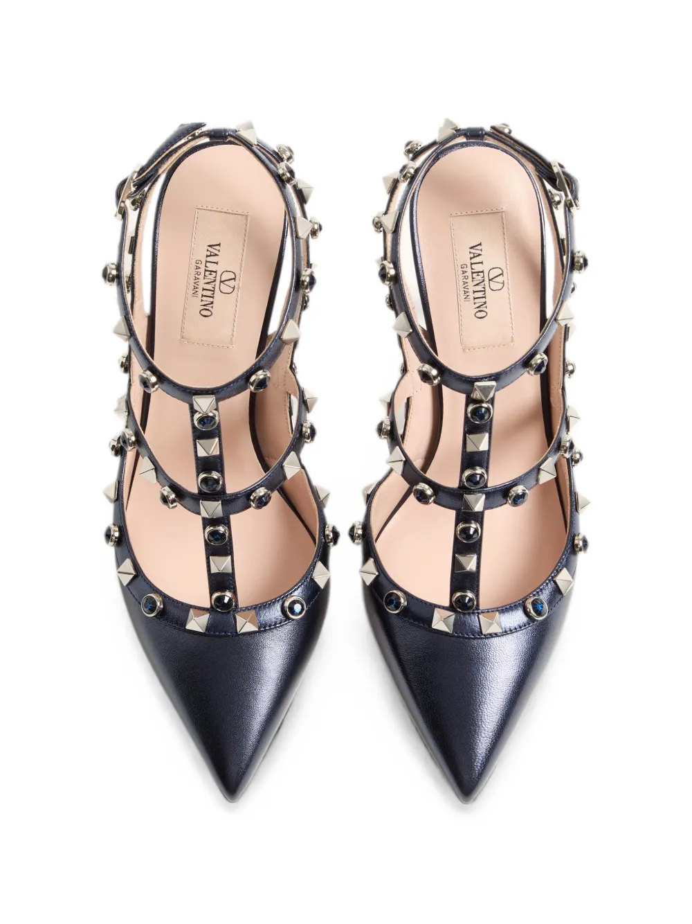 Valentino Garavani Rockstud pumps In laminated nappa with cabochon 100mm Blauw