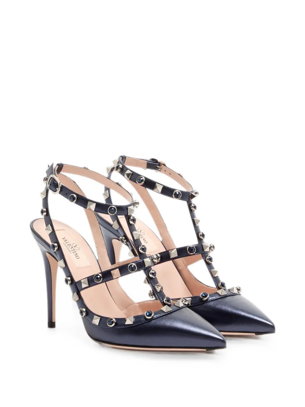 Valentino Garavani Rockstud pumps In laminated nappa with cabochon 100mm Blauw