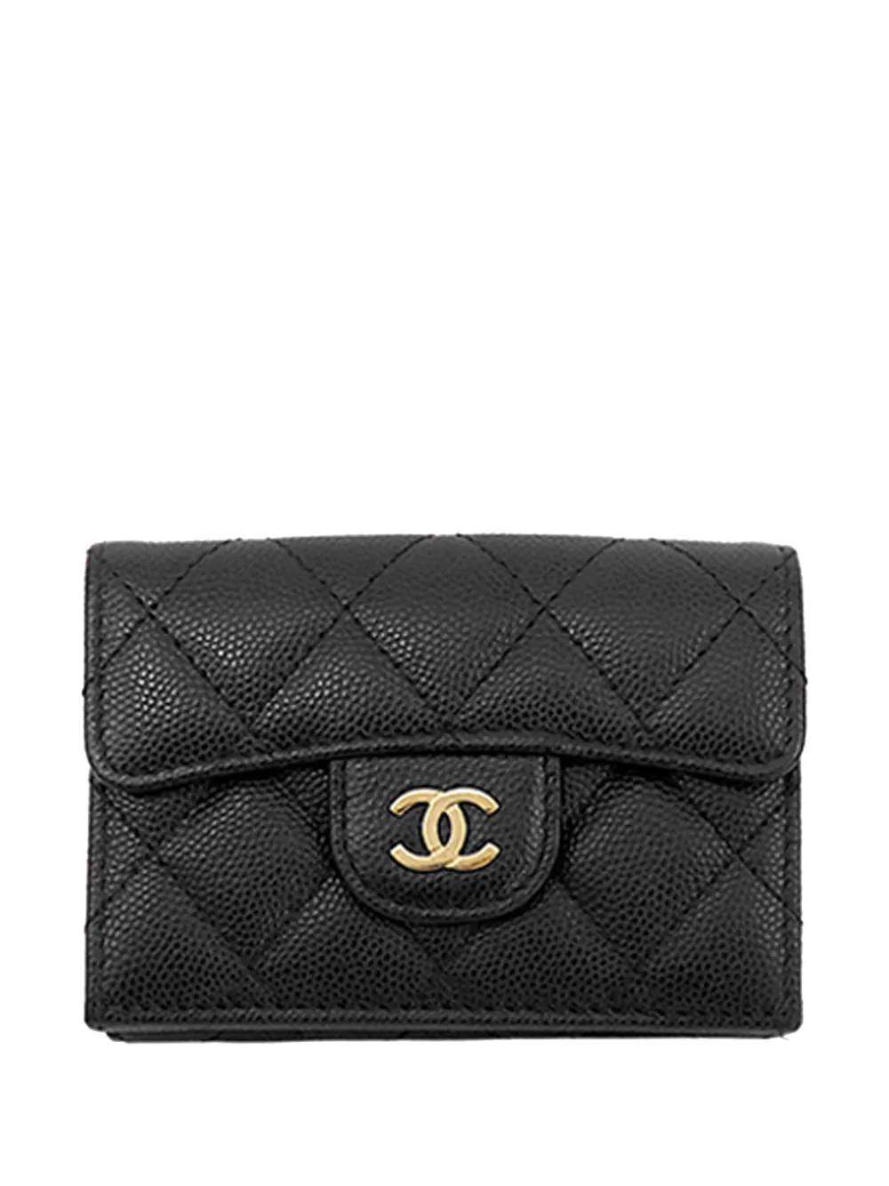 CHANEL Pre-Owned Portafoglio CC in pelle Caviar trapuntata con battente 2021 - Nero