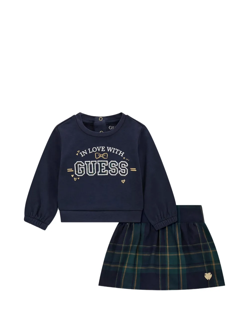 guess kids logo-print tartan-pattern sweater and skirt set - Blau