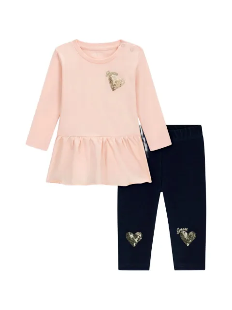 guess kids sequin-heart T-shirt and trousers set