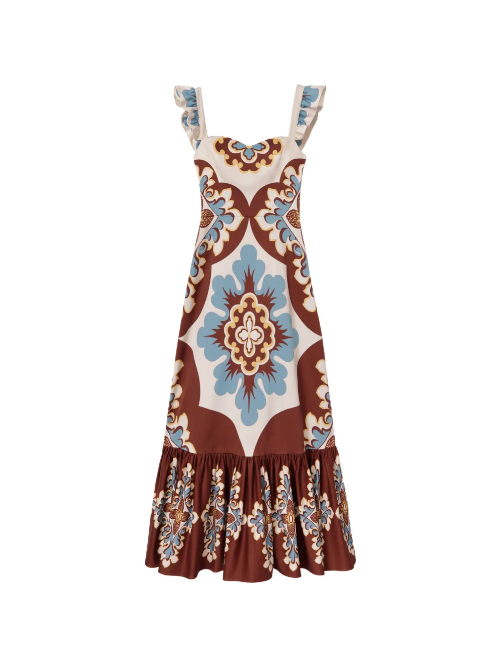 La DoubleJ Palazzo placée chocolate in flat cotton stretch Gingerbread dress - Marrone