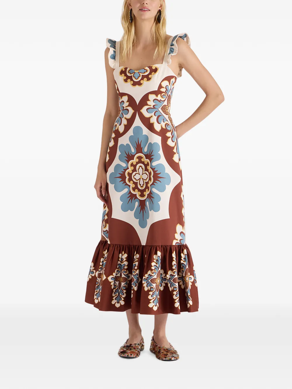 La DoubleJ Palazzo placée platte katoenen stretch Gingerbread jurk Bruin