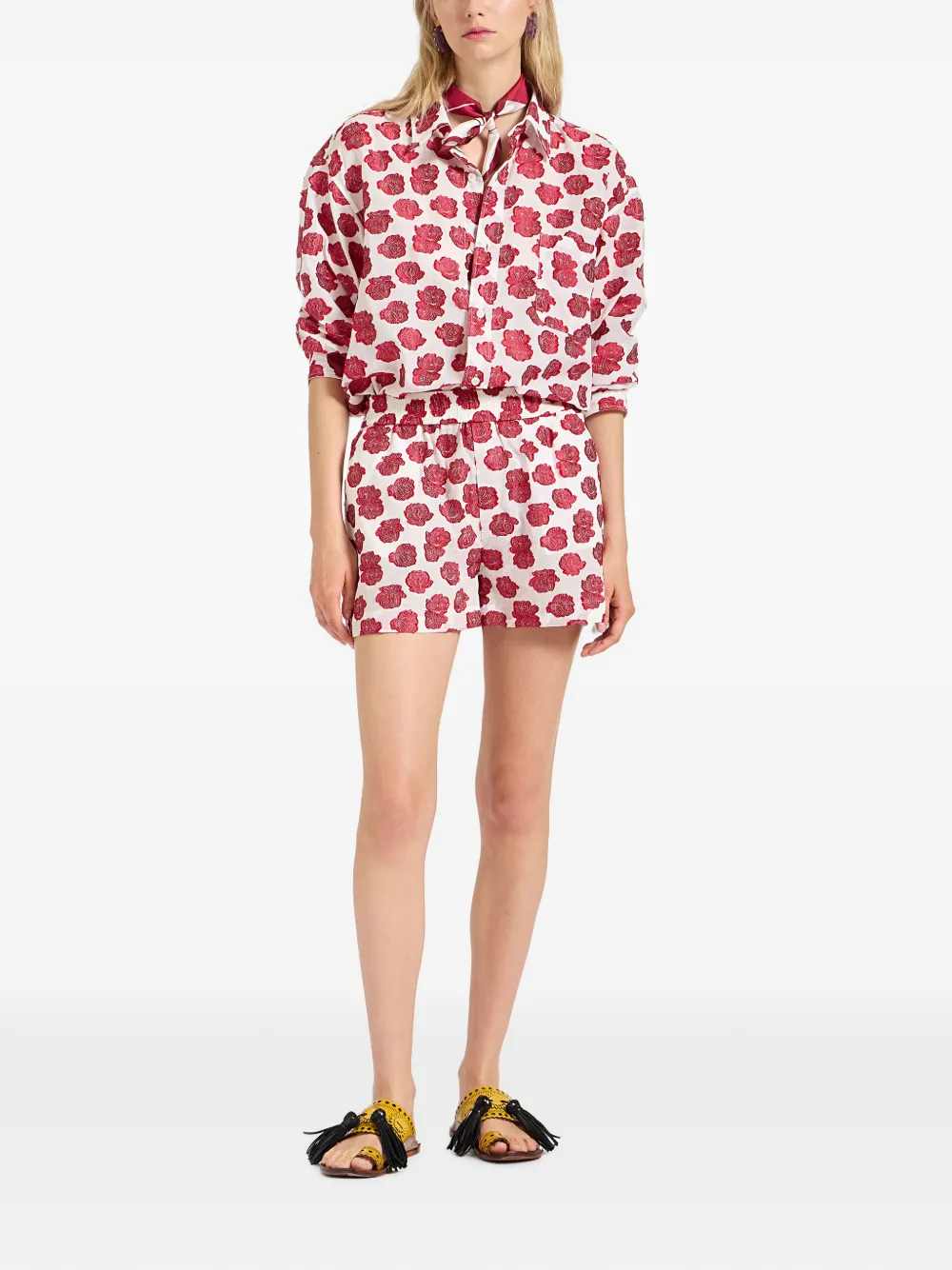La DoubleJ Rose wit in voile fil coupé pull-up shorts