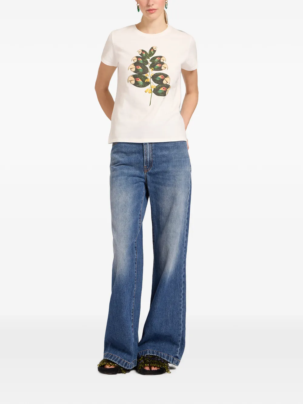 La DoubleJ Parrotstem katoenen jersey T-shirt Wit