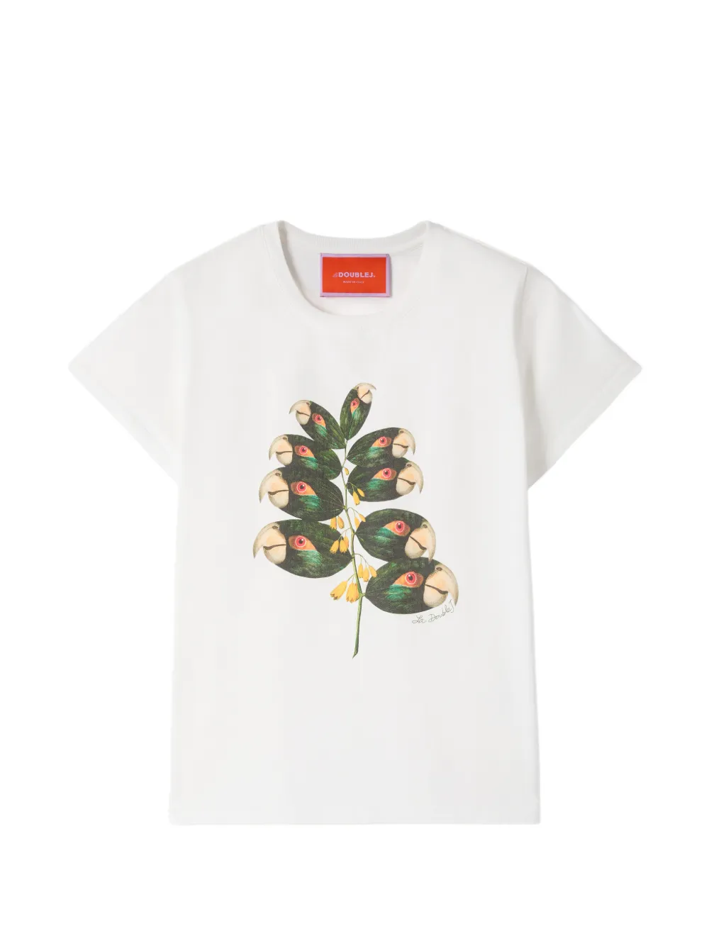 La DoubleJ parrotstem ecru in cotton jersey High T-shirt - Bianco