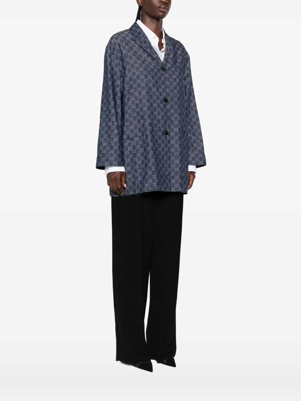 Gucci GG Jacquard Denim Jacket in Blue, view 3