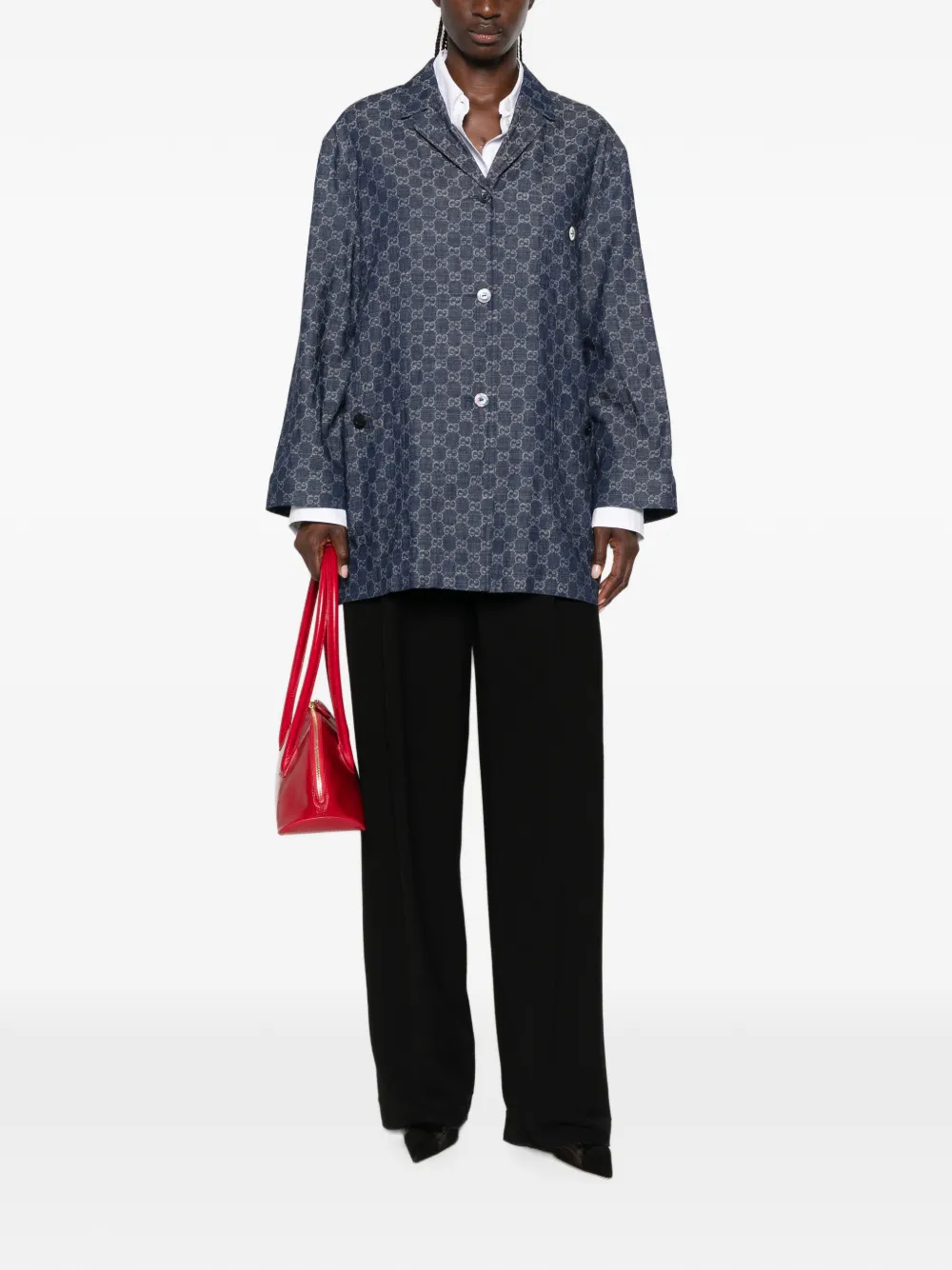 Gucci GG Jacquard Denim Jacket in Blue, view 2