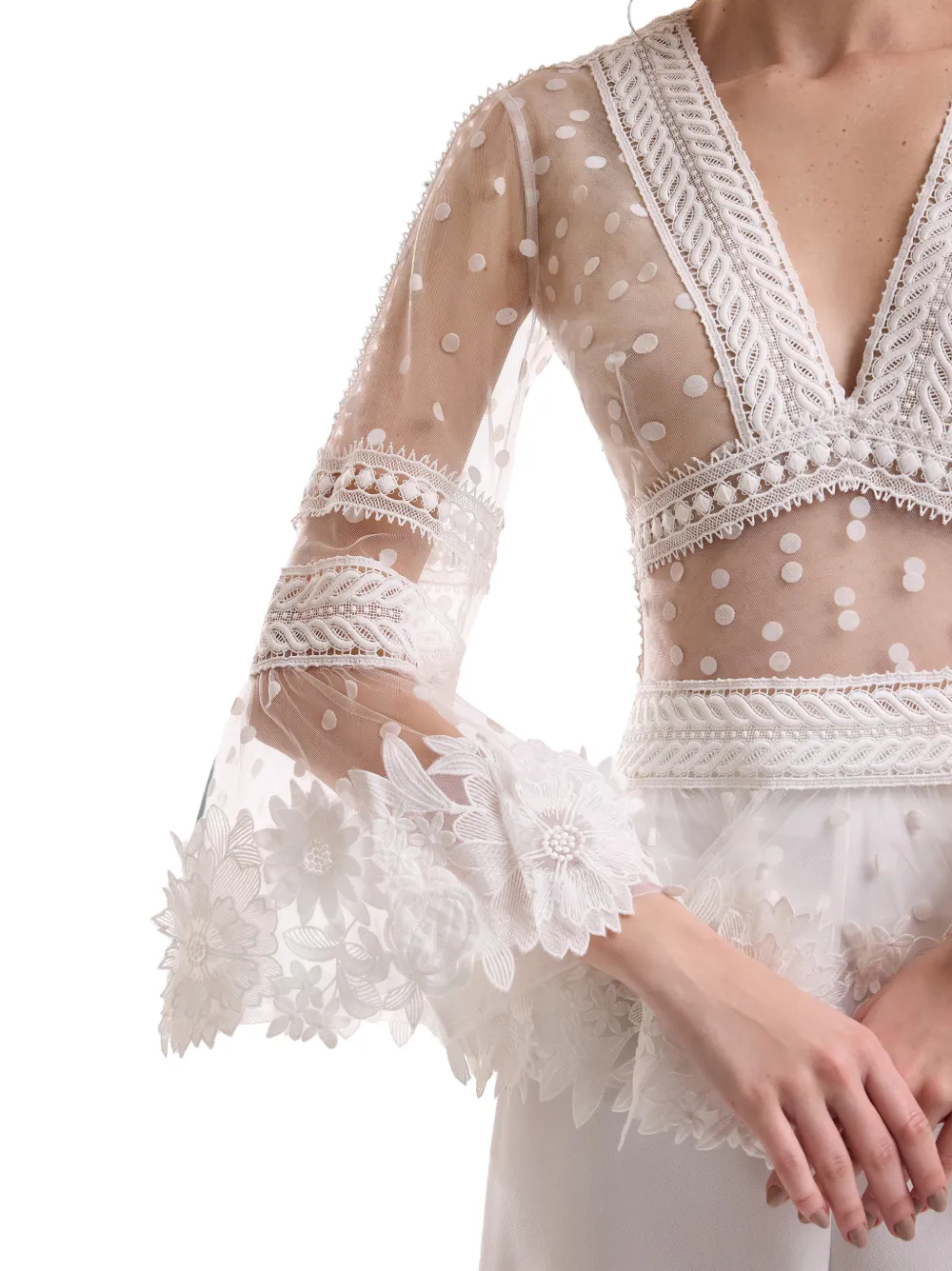 Gemy Maalouf Tulen blouse met geborduurde bloemen Wit