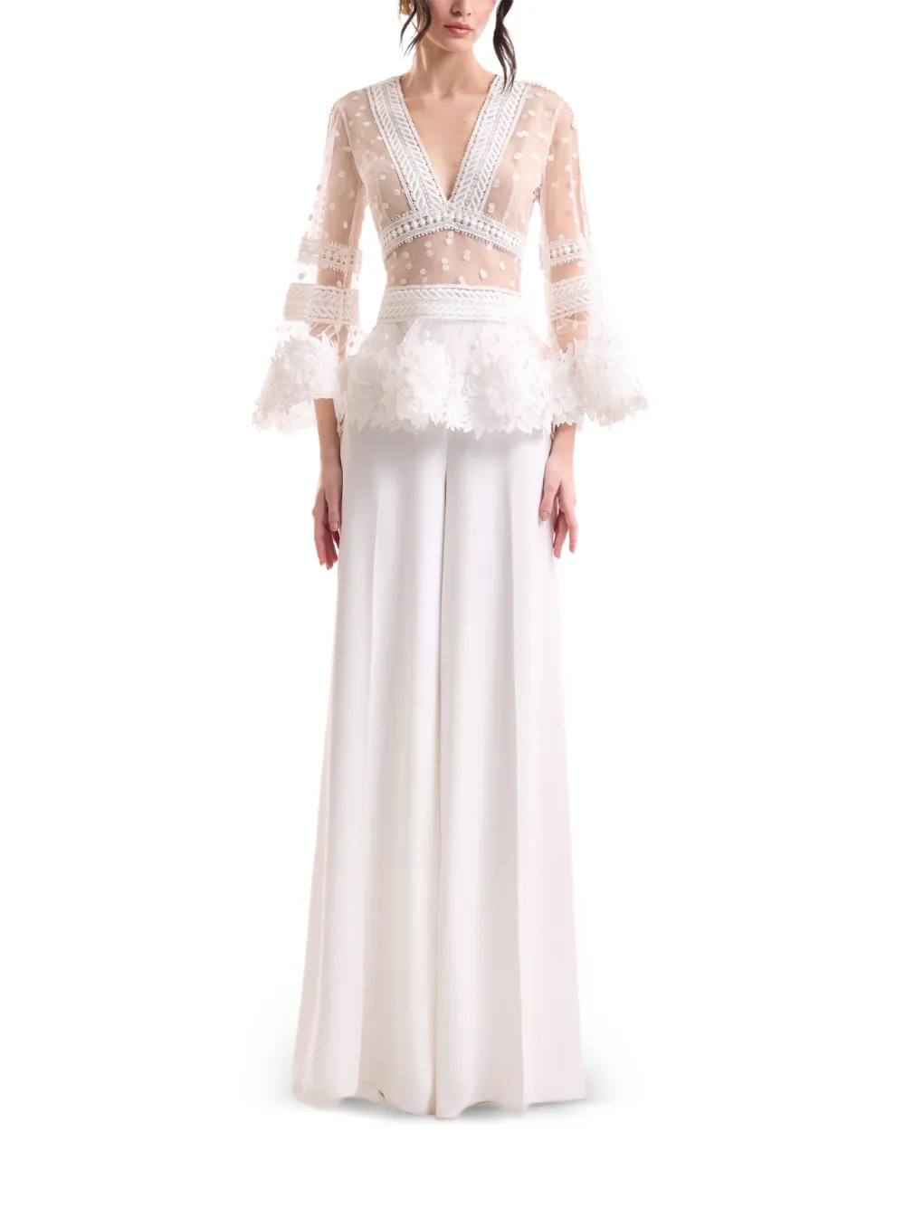 Gemy Maalouf Tulen blouse met geborduurde bloemen Wit