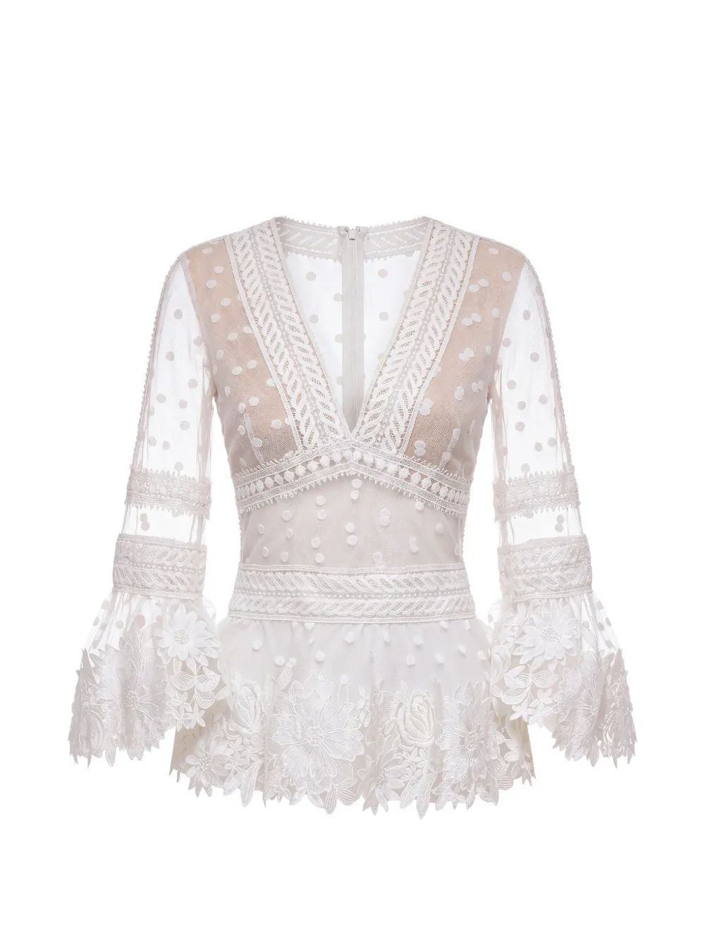 Gemy Maalouf floral-embroidered tulle blouse - White