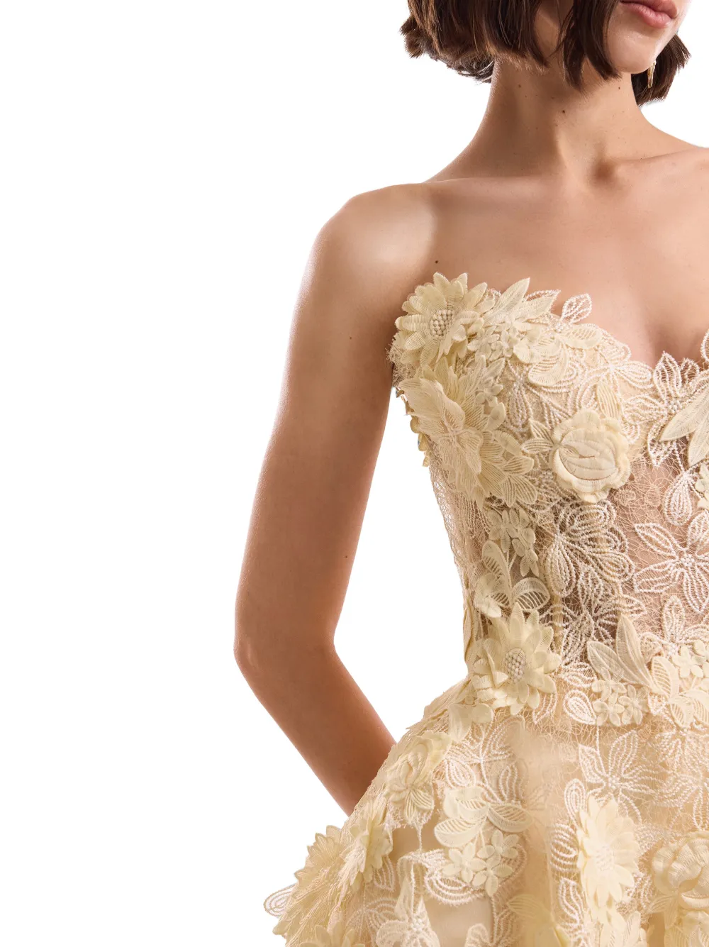 Gemy Maalouf Peplum korset met bloemen-applicatie Beige