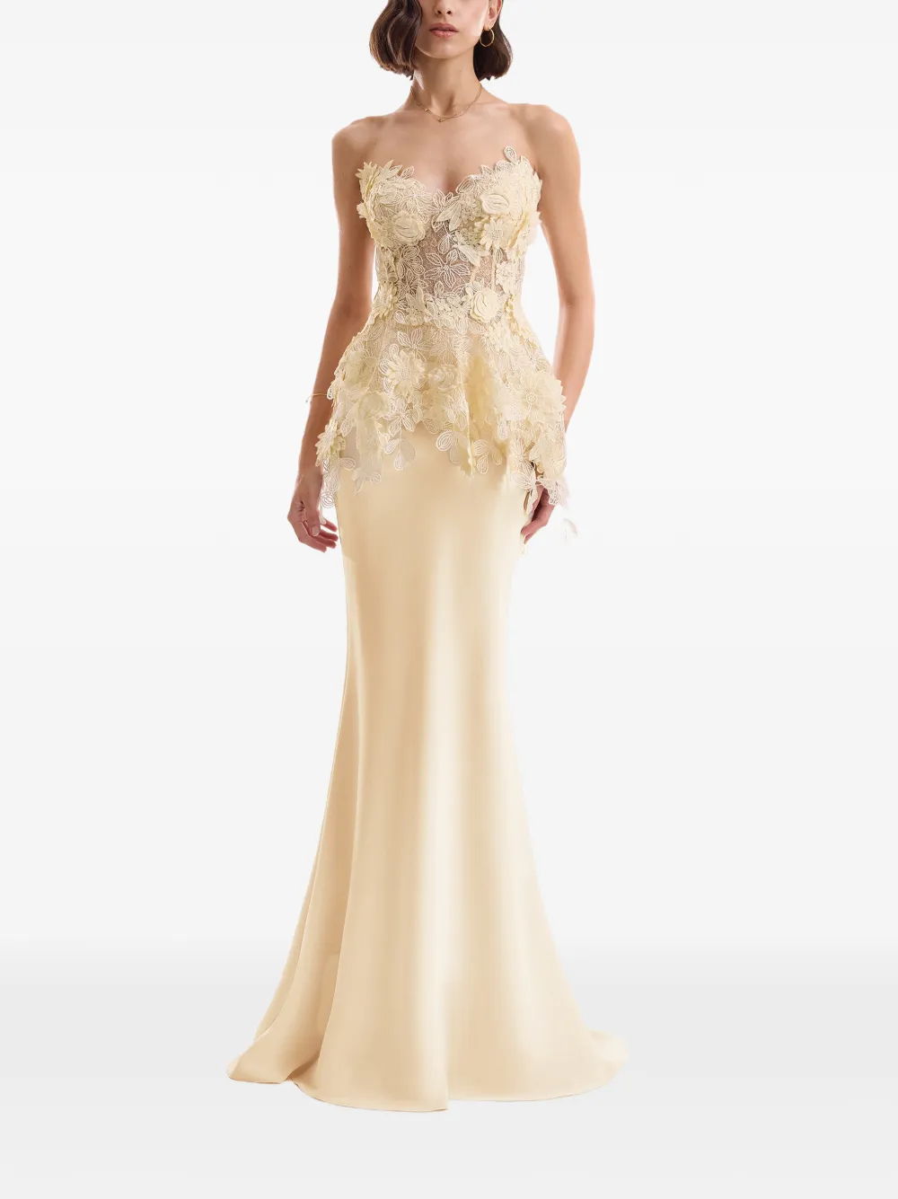 Gemy Maalouf Peplum korset met bloemen-applicatie Beige