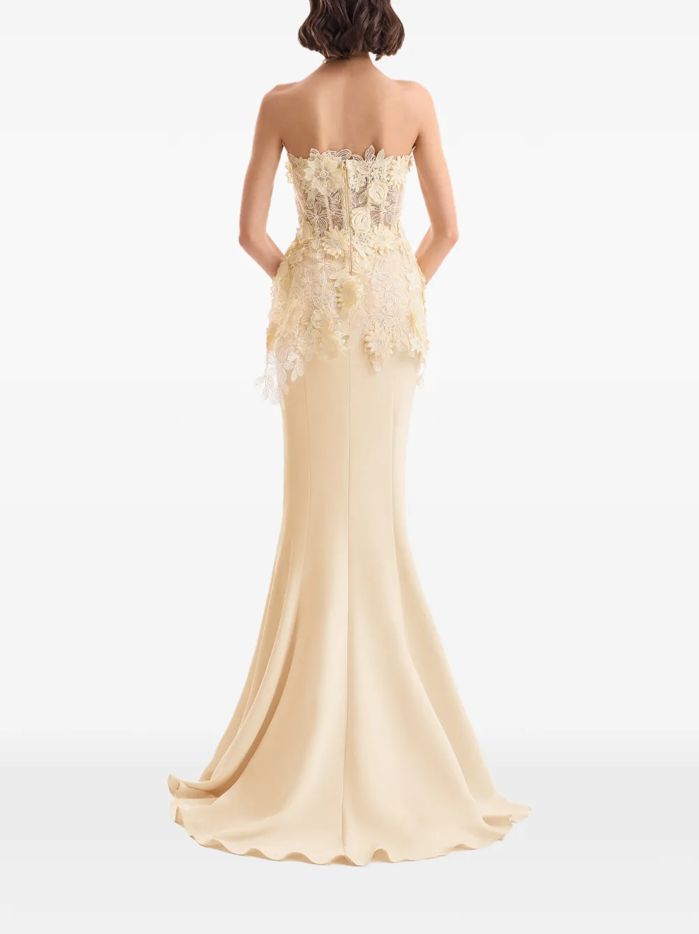 Gemy Maalouf Peplum korset met bloemen-applicatie Beige