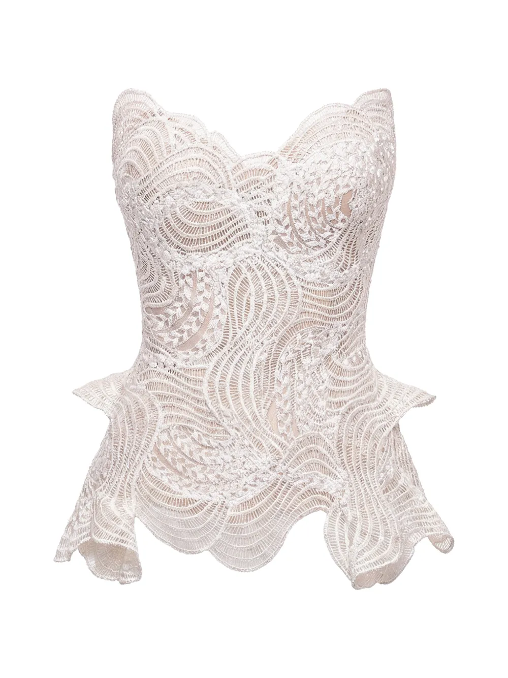 Gemy Maalouf guipure-lace peplum corset top - White