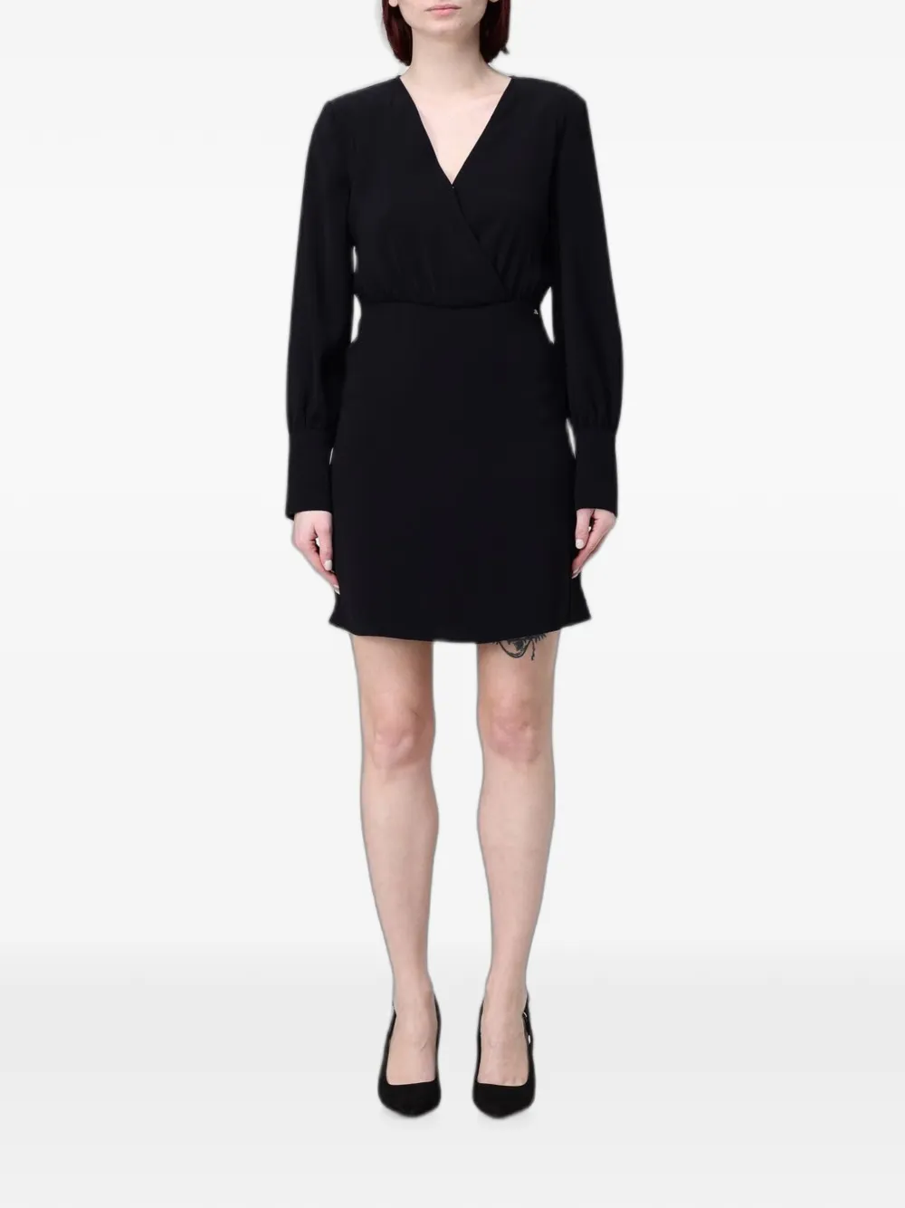 Armani Exchange Mini-wikkeljurk met lange mouwen Zwart