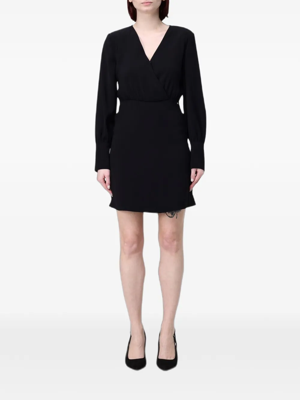 Armani Exchange wrap-style long-sleeve mini dress - Nero