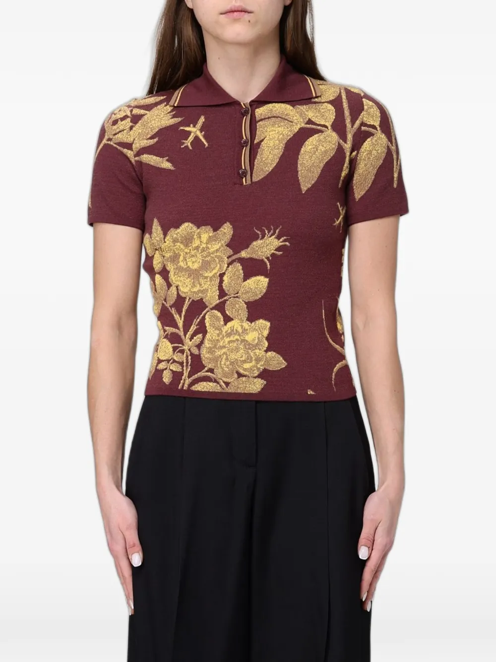 Moschino floral-jacquard polo top - Rot