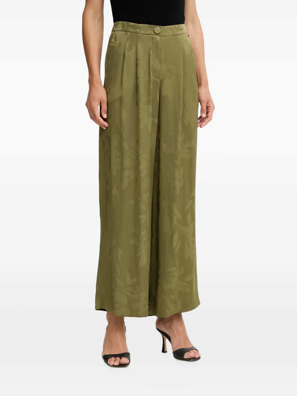 Armani Exchange floral-print satin trousers - Verde