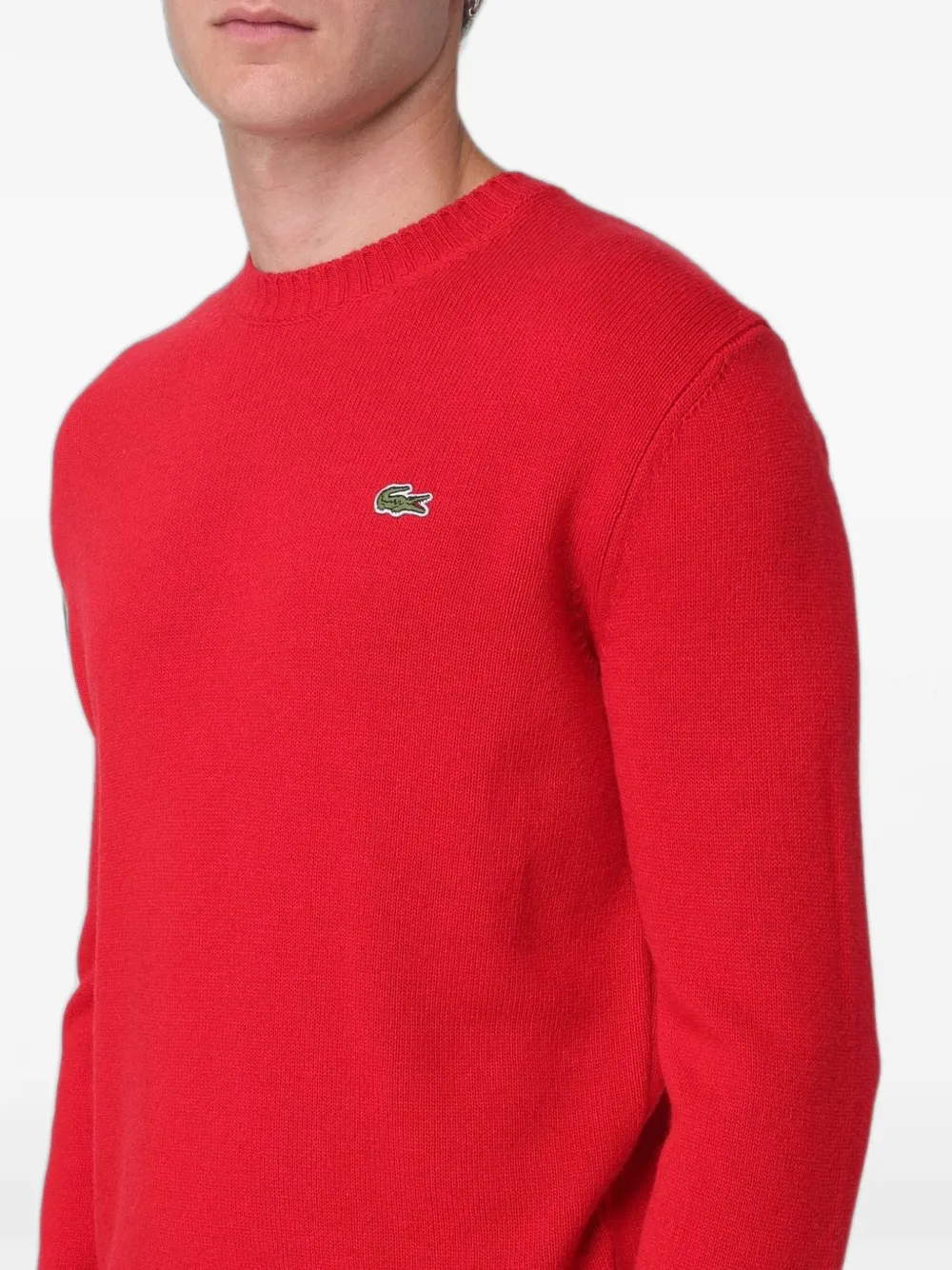 Lacoste Gebreide trui met ronde hals en logo-patch Rood
