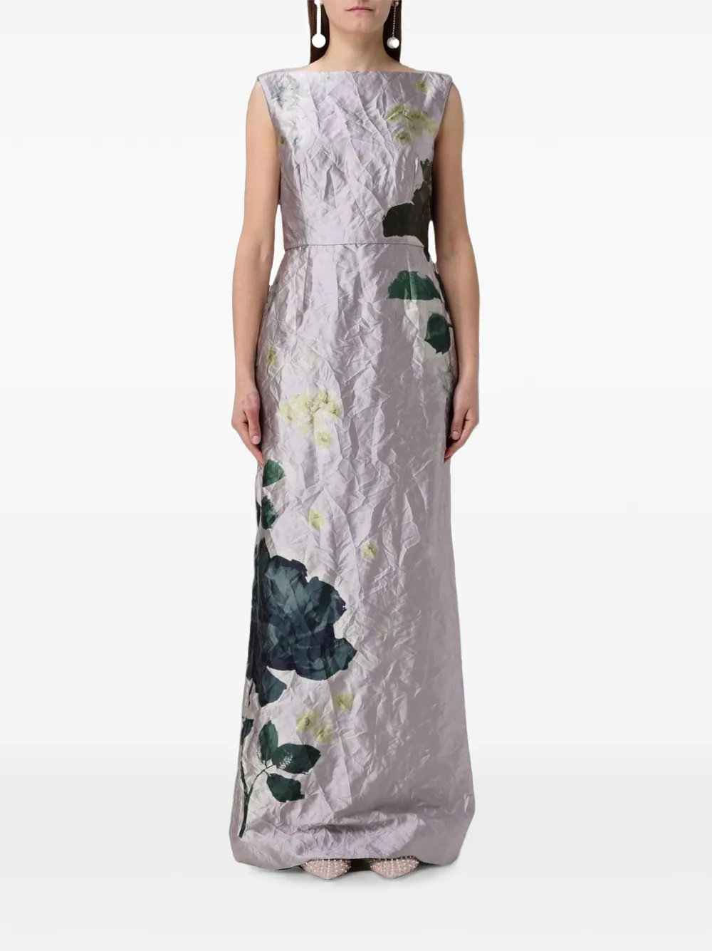 ERDEM Margot floral-print crinkled maxi dress - Viola