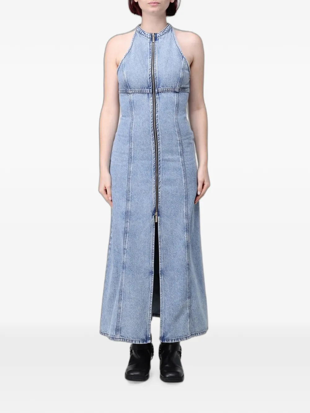 Armani Exchange zip-up halterneck maxi dress - Blue