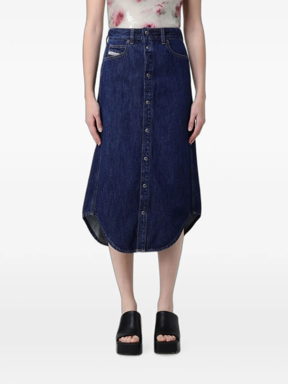 Diesel button-up curved-hem midi skirt - Blu