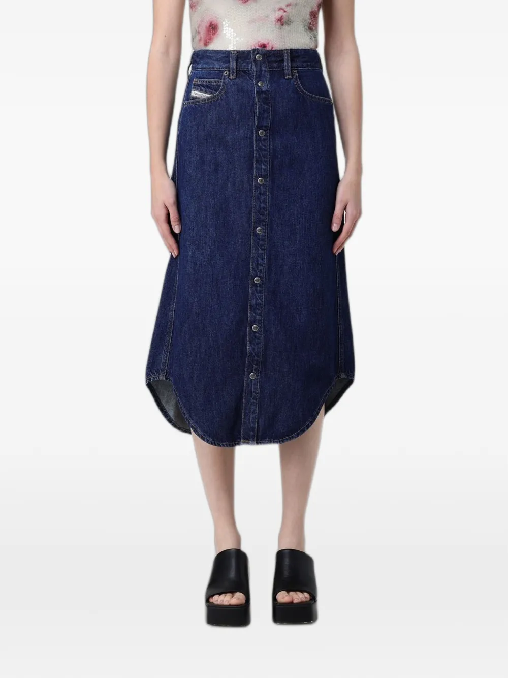 Diesel button-up curved-hem midi skirt - Blu
