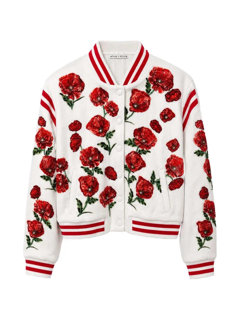 alice + olivia Keri floral-embroidered varsity jacket