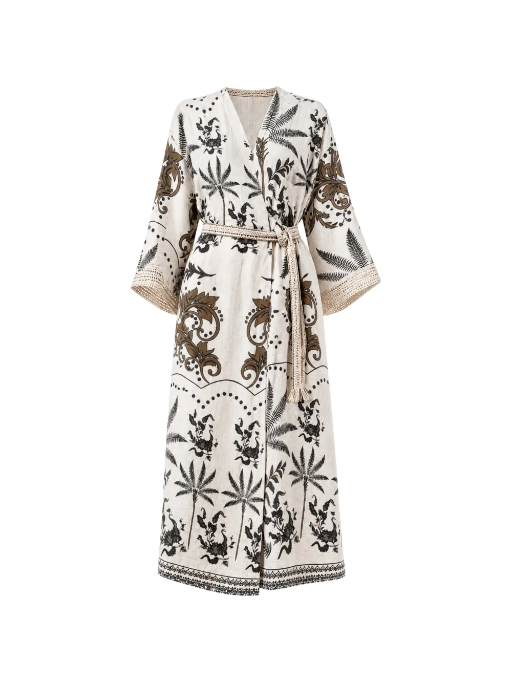 NEMA botanical-print wrap midi dress - Nude