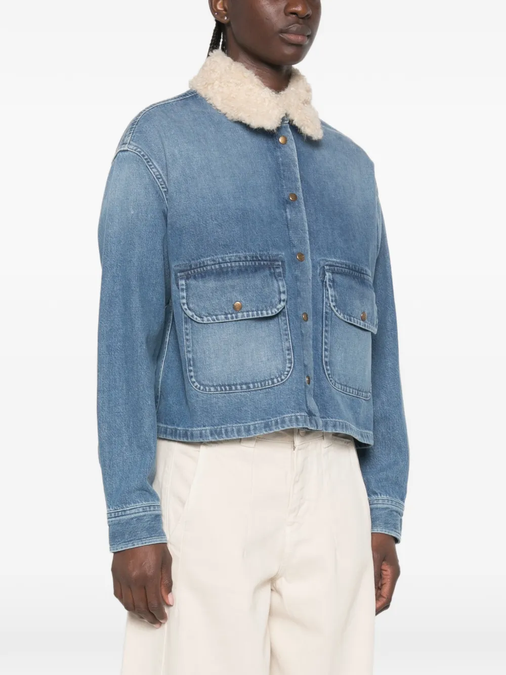 Moncler Denim blouse met teddy-afwerking Blauw